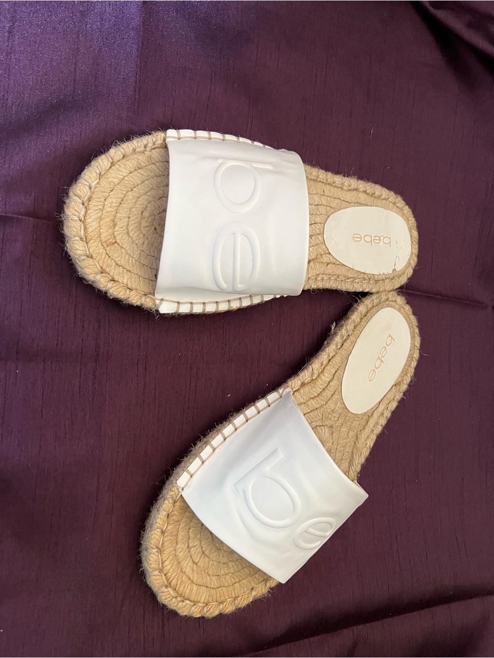 bebe White Slide Espadrille Sandals